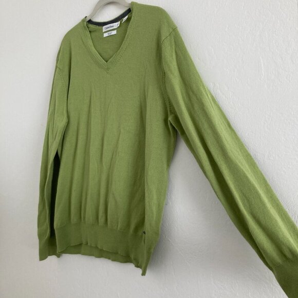 Calvin Klein Merino Wool Blend Knit Sweater V Neck Green Long Sleeve Spring XL - Picture 4 of 12
